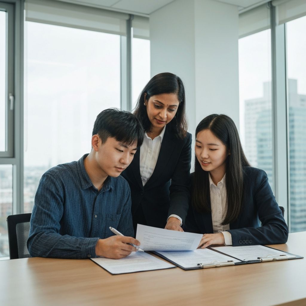 Immigration consultant helping a student with paperwork